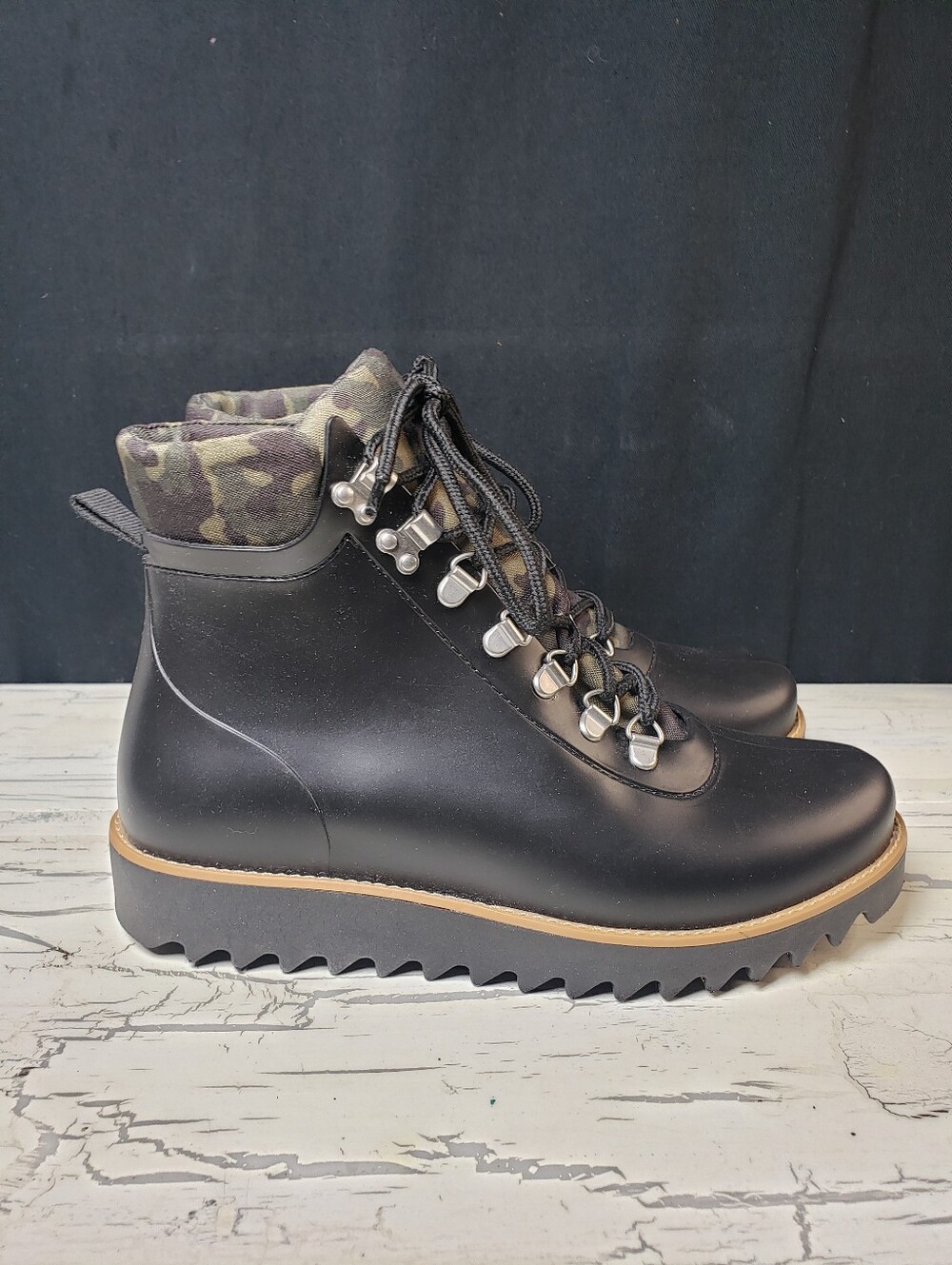 Bernardo 'Winnie' Lace-Up Rain Boots in Black - Women's size 7
